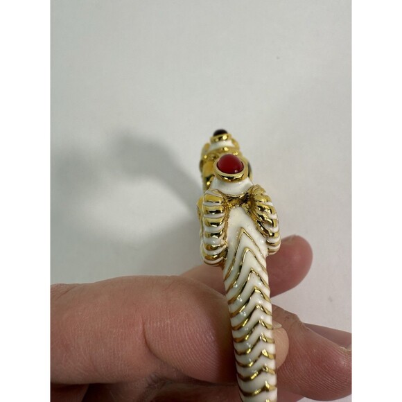 Kenneth Jay Lane, Enamel White Red Jeweled Double Ram Head Bracelet - Picture 11 of 16